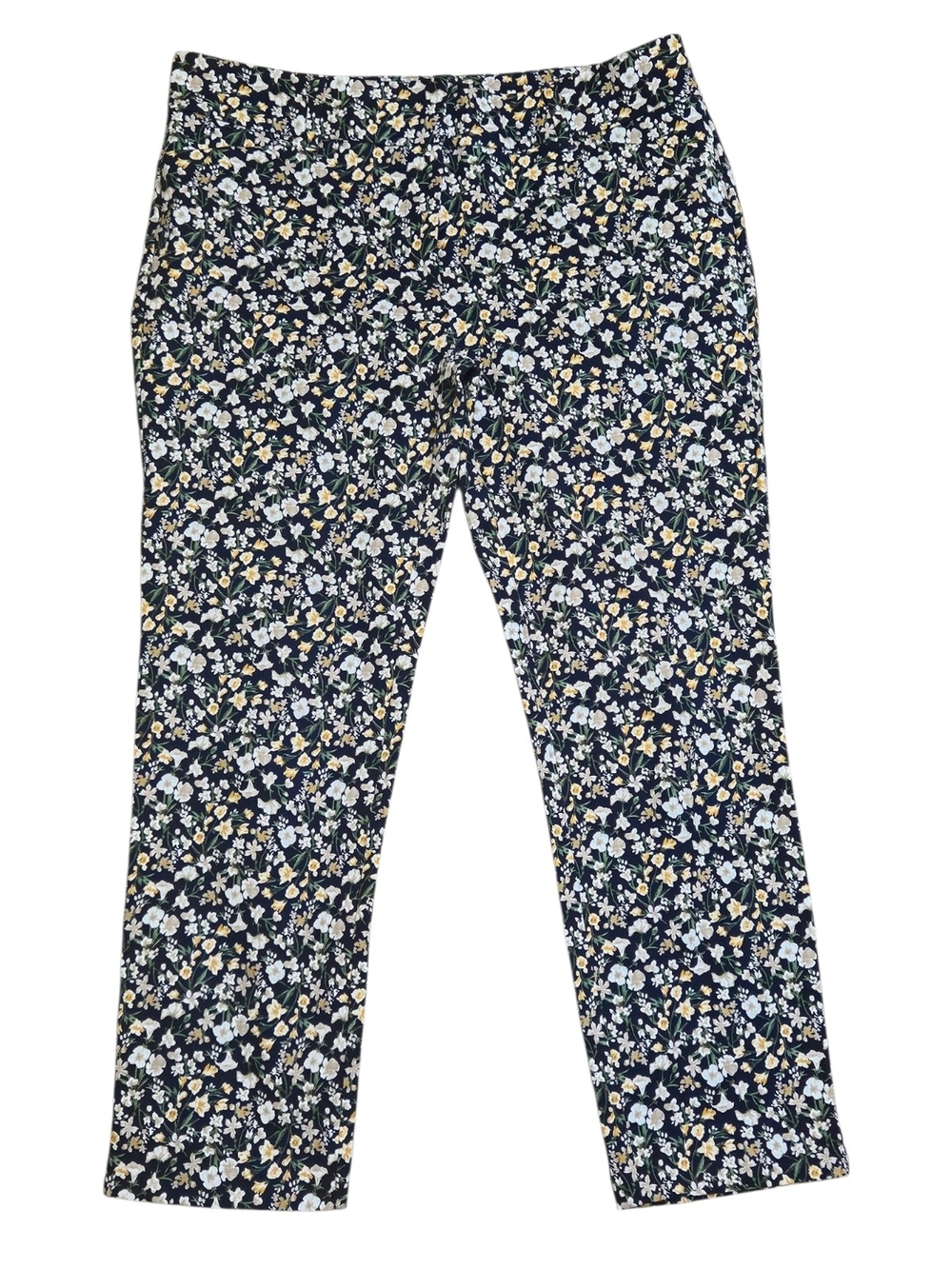 Women's Navy Floral Print Stretch Dress Pants - Picture 5 of 7